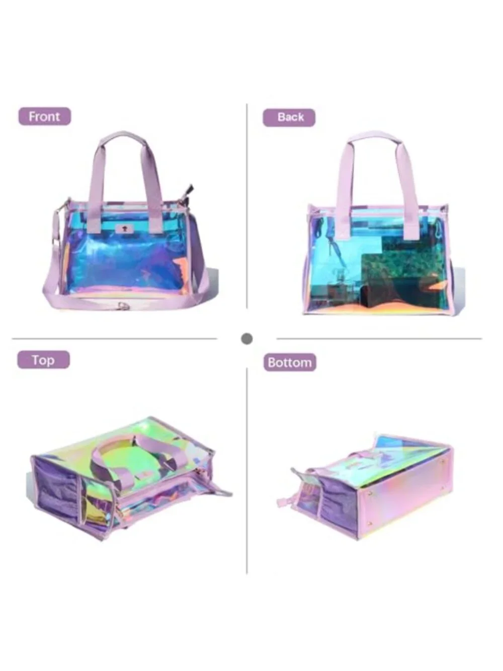 Clear Iridescent Tote Bag Stadium Approved with Pouch